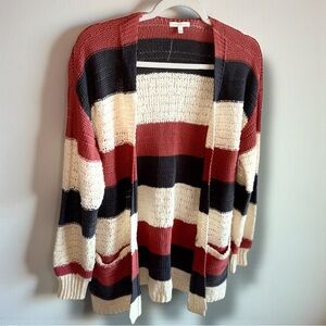 Kate Sam Women's Ivory Cozy Striped Knit Cardigan Oversized Sweater Size Small